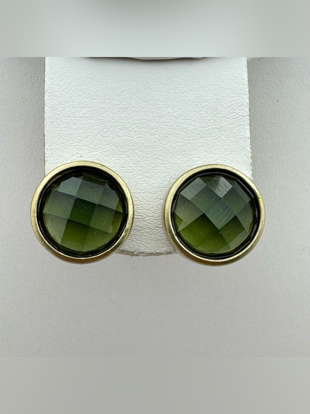Anne Klein (AK) Green Faceted Stud Earrings – Gold Tone